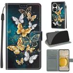 Voltage Coloured Drawing Magnetic Clasp Horizontal Flip PU Leather Case with Holder & Card Slots For Huawei P50 Pro(C20 Gold Silver Flying Butterflies)
