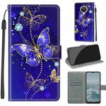 Voltage Coloured Drawing Magnetic Clasp Horizontal Flip PU Leather Case with Holder & Card Slots For Nokia G20 / G10 / 6.3(C11 Blue Golden Chain Butterflies)