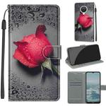 Voltage Coloured Drawing Magnetic Clasp Horizontal Flip PU Leather Case with Holder & Card Slots For Nokia G20 / G10 / 6.3(C14 Black Water Drop Rose)