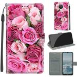 Voltage Coloured Drawing Magnetic Clasp Horizontal Flip PU Leather Case with Holder & Card Slots For Nokia G20 / G10 / 6.3(C17 Green Leaf Pink Rose)