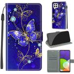 Voltage Coloured Drawing Magnetic Clasp Horizontal Flip PU Leather Case with Holder & Card Slots For Samsung Galaxy A22 4G(C11 Blue Golden Chain Butterflies)