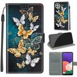 Voltage Coloured Drawing Magnetic Clasp Horizontal Flip PU Leather Case with Holder & Card Slots For Samsung Galaxy A22 5G(C20 Gold Silver Flying Butterflies)
