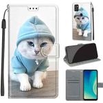 Voltage Coloured Drawing Magnetic Clasp Horizontal Flip PU Leather Case with Holder & Card Slots For ZTE Blade A7s 2020(C15 Blue Sweater White Cat)