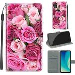 Voltage Coloured Drawing Magnetic Clasp Horizontal Flip PU Leather Case with Holder & Card Slots For ZTE Blade A7s 2020(C17 Green Leaf Pink Rose)