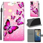 Voltage Coloured Drawing Magnetic Clasp Horizontal Flip PU Leather Case with Holder & Card Slots For ZTE Blade A31(C03 Gradient Pink Flying Butterflies)