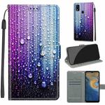 Voltage Coloured Drawing Magnetic Clasp Horizontal Flip PU Leather Case with Holder & Card Slots For ZTE Blade A51(C05 Purple Blue Water Drops)