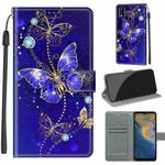 Voltage Coloured Drawing Magnetic Clasp Horizontal Flip PU Leather Case with Holder & Card Slots For ZTE Blade A51(C11 Blue Golden Chain Butterflies)