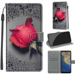 Voltage Coloured Drawing Magnetic Clasp Horizontal Flip PU Leather Case with Holder & Card Slots For ZTE Blade A51(C14 Black Water Drop Rose)