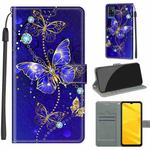 Voltage Coloured Drawing Magnetic Clasp Horizontal Flip PU Leather Case with Holder & Card Slots For ZTE Blade A71(C11 Blue Golden Chain Butterflies)