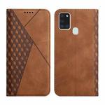 For Samsung Galaxy A21s Diamond Pattern Splicing Skin Feel Magnetic Horizontal Flip Leather Case with Card Slots & Holder & Wallet(Brown)