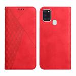 For Samsung Galaxy A21s Diamond Pattern Splicing Skin Feel Magnetic Horizontal Flip Leather Case with Card Slots & Holder & Wallet(Red)