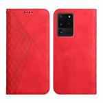 For Samsung Galaxy S20 Ultra Diamond Pattern Splicing Skin Feel Magnetic Horizontal Flip Leather Case with Card Slots & Holder & Wallet(Red)