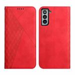 For Samsung Galaxy S21 5G Diamond Pattern Splicing Skin Feel Magnetic Horizontal Flip Leather Case with Card Slots & Holder & Wallet(Red)