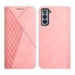 For Samsung Galaxy S21 5G Diamond Pattern Splicing Skin Feel Magnetic Horizontal Flip Leather Case with Card Slots & Holder & Wallet(Rose Gold)