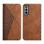 For Samsung Galaxy S21+ 5G Diamond Pattern Splicing Skin Feel Magnetic Horizontal Flip Leather Case with Card Slots & Holder & Wallet(Brown)