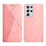 For Samsung Galaxy S21 Ultra 5G Diamond Pattern Splicing Skin Feel Magnetic Horizontal Flip Leather Case with Card Slots & Holder & Wallet(Rose Gold)