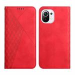 For Xiaomi Mi 11 Lite Diamond Pattern Splicing Skin Feel Magnetic Horizontal Flip Leather Case with Card Slots & Holder & Wallet(Red)
