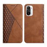 For Xiaomi Redmi K40 Diamond Pattern Splicing Skin Feel Magnetic Horizontal Flip Leather Case with Card Slots & Holder & Wallet(Brown)