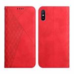 For Xiaomi Redmi 9A Diamond Pattern Splicing Skin Feel Magnetic Horizontal Flip Leather Case with Card Slots & Holder & Wallet(Red)