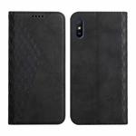 For Xiaomi Redmi 9A Diamond Pattern Splicing Skin Feel Magnetic Horizontal Flip Leather Case with Card Slots & Holder & Wallet(Black)