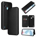 For OPPO Realme C21Y Carbon Fiber Texture Horizontal Flip TPU + PC + PU Leather Case with Card Slot(Black)