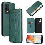 For vivo iQOO 8 Carbon Fiber Texture Horizontal Flip TPU + PC + PU Leather Case with Card Slot(Green)