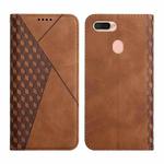 For OPPO A7 / A5s / A12 Diamond Pattern Splicing Skin Feel Magnetic Horizontal Flip Leather Case with Card Slots & Holder & Wallet(Brown)