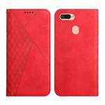 For OPPO A7 / A5s / A12 Diamond Pattern Splicing Skin Feel Magnetic Horizontal Flip Leather Case with Card Slots & Holder & Wallet(Red)