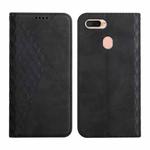 For OPPO A7 / A5s / A12 Diamond Pattern Splicing Skin Feel Magnetic Horizontal Flip Leather Case with Card Slots & Holder & Wallet(Black)