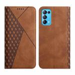 For OPPO Reno5 5G Diamond Pattern Splicing Skin Feel Magnetic Horizontal Flip Leather Case with Card Slots & Holder & Wallet(Brown)