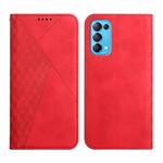 For OPPO Reno5 5G Diamond Pattern Splicing Skin Feel Magnetic Horizontal Flip Leather Case with Card Slots & Holder & Wallet(Red)
