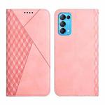 For OPPO Reno5 5G Diamond Pattern Splicing Skin Feel Magnetic Horizontal Flip Leather Case with Card Slots & Holder & Wallet(Rose Gold)
