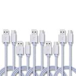 5 PCS USB to USB-C / Type-C Nylon Braided Charging Data Transmission Cable, Cable Length:1m(Silver)