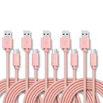 5 PCS USB to USB-C / Type-C Nylon Braided Charging Data Transmission Cable, Cable Length:3m(Pink)