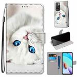 For Xiaomi Redmi 10 Coloured Drawing Cross Texture Horizontal Flip PU Leather Case with Holder & Card Slots & Wallet & Lanyard(White Kitten)