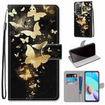 For Xiaomi Redmi 10 Coloured Drawing Cross Texture Horizontal Flip PU Leather Case with Holder & Card Slots & Wallet & Lanyard(Golden Butterfly Group)