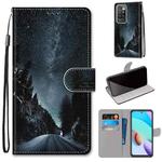 For Xiaomi Redmi 10 Coloured Drawing Cross Texture Horizontal Flip PU Leather Case with Holder & Card Slots & Wallet & Lanyard(Mountain Road Starry Sky)