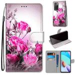 For Xiaomi Redmi 10 Coloured Drawing Cross Texture Horizontal Flip PU Leather Case with Holder & Card Slots & Wallet & Lanyard(Wild Rose)