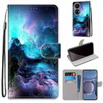 For Huawei P50 Coloured Drawing Cross Texture Horizontal Flip PU Leather Case with Holder & Card Slots & Wallet & Lanyard(Colorful Clouds)