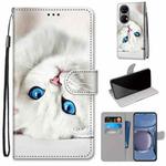 For Huawei P50 Coloured Drawing Cross Texture Horizontal Flip PU Leather Case with Holder & Card Slots & Wallet & Lanyard(White Kitten)