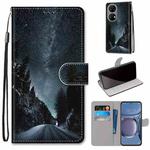 For Huawei P50 Coloured Drawing Cross Texture Horizontal Flip PU Leather Case with Holder & Card Slots & Wallet & Lanyard(Mountain Road Starry Sky)