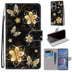 For Huawei P50 Coloured Drawing Cross Texture Horizontal Flip PU Leather Case with Holder & Card Slots & Wallet & Lanyard(Gold Diamond Butterfly)