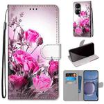 For Huawei P50 Coloured Drawing Cross Texture Horizontal Flip PU Leather Case with Holder & Card Slots & Wallet & Lanyard(Wild Rose)