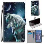 For Huawei P50 Coloured Drawing Cross Texture Horizontal Flip PU Leather Case with Holder & Card Slots & Wallet & Lanyard(Pensive Wolf)