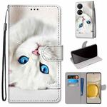 For Huawei P50 Pro Coloured Drawing Cross Texture Horizontal Flip PU Leather Case with Holder & Card Slots & Wallet & Lanyard(White Kitten)