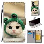 For Huawei P50 Pro Coloured Drawing Cross Texture Horizontal Flip PU Leather Case with Holder & Card Slots & Wallet & Lanyard(Frog Kitten)