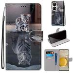 For Huawei P50 Pro Coloured Drawing Cross Texture Horizontal Flip PU Leather Case with Holder & Card Slots & Wallet & Lanyard(Cat Becomes Tiger)