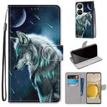 For Huawei P50 Pro Coloured Drawing Cross Texture Horizontal Flip PU Leather Case with Holder & Card Slots & Wallet & Lanyard(Pensive Wolf)