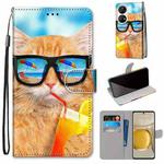 For Huawei P50 Pro Coloured Drawing Cross Texture Horizontal Flip PU Leather Case with Holder & Card Slots & Wallet & Lanyard(Cat Drinking Soda)