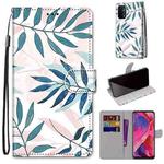 For OPPO A93 5G / A93s 5G / A54 5G / A74 5G Coloured Drawing Cross Texture Horizontal Flip PU Leather Case with Holder & Card Slots & Wallet & Lanyard(Pink Green Leaf)